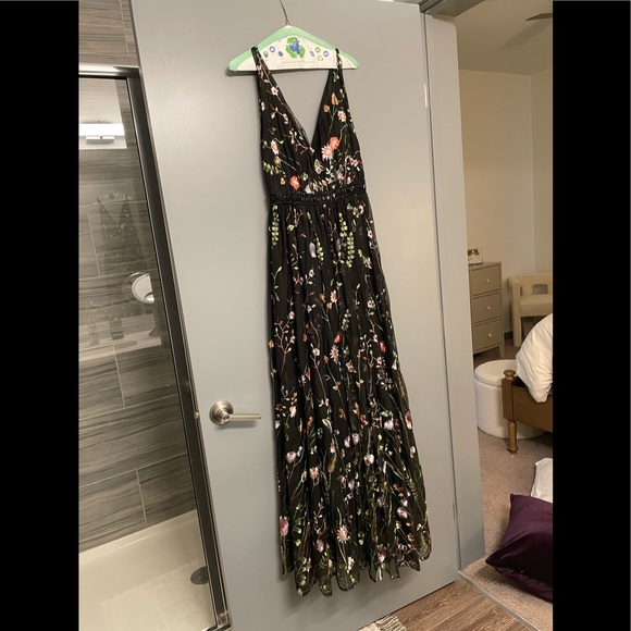 Mac Duggal black floral floor length gown with built in romper - Picture 6 of 10